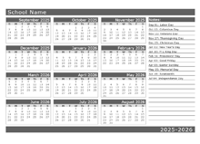 2025 Yearly School Horizontal Calendar Sep