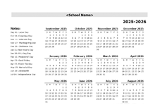 2025 Yearly School Sep-Aug Calendar With Holidays