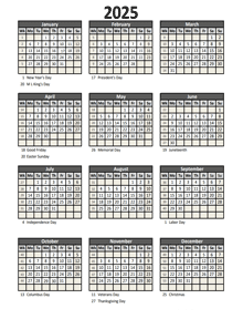 Editable 2025 Yearly Spreadsheet Calendar