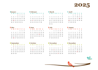 2025 Yearly UK Calendar Design Template