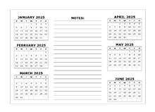 6 Months Per Page Calendar Template 2025