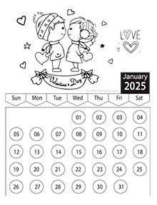 Valentines Day 2025 Coloring Calendar