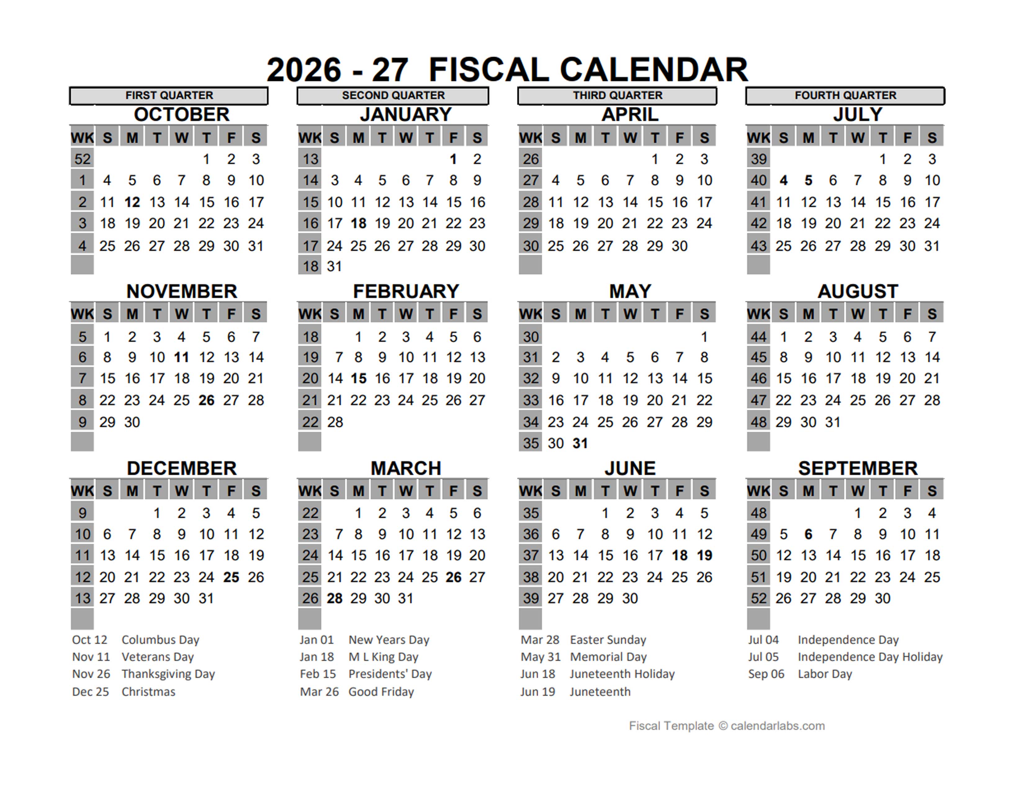 2026 US Fiscal Year Template Free Printable Templates
