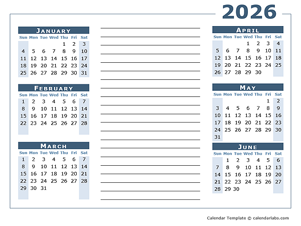 2026 Blank Two Page Calendar Template For 2026