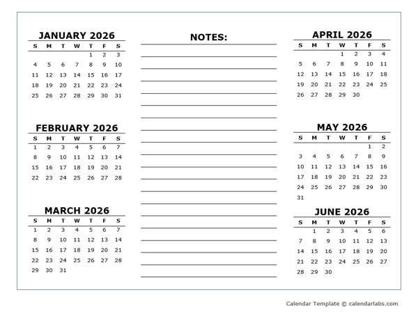 2 Page Yearly Calendar Template 2026