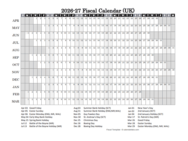 2026-27 Fiscal Calendar Year