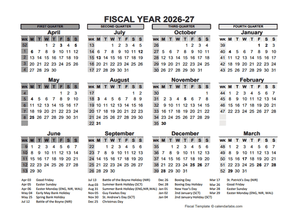 2026-27 Fiscal Year Calendar UK Template