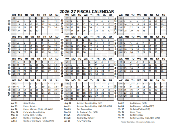 2026 Fiscal Calendar Template Starts At April