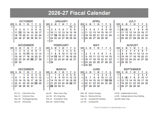 2026-2027 Fiscal Year Quarters Template
