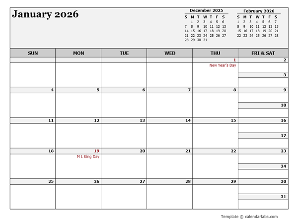 2026 Monthly Planner Template Landscape