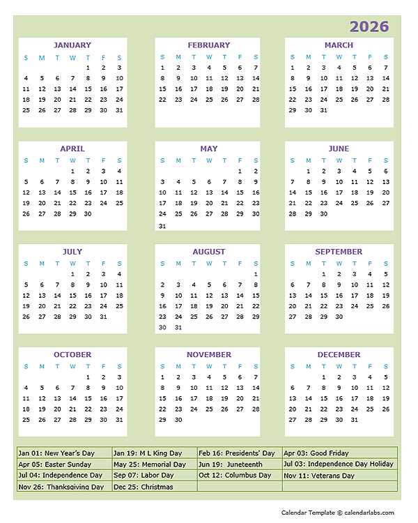 2026 Annual Calendar Design Template