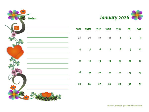 2026 Blank Calendar Design Template