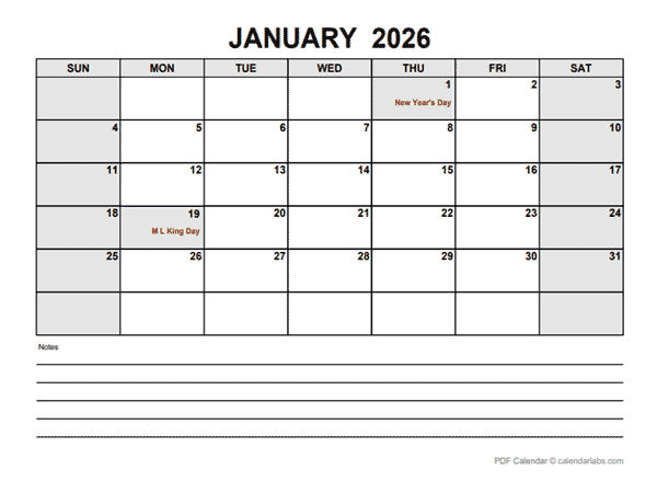 2026 Blank Calendar PDF