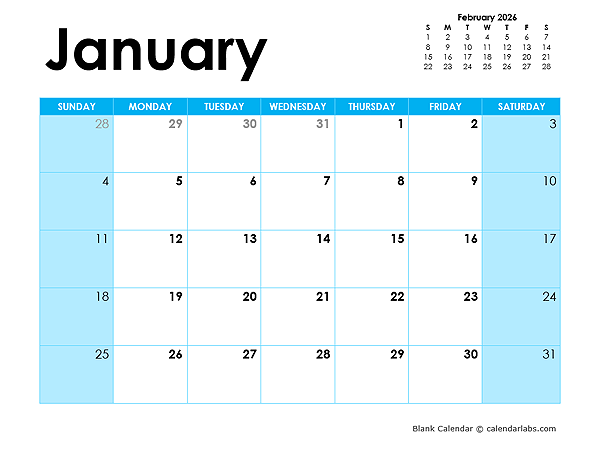 2026 Blank Calendar Colorful Design