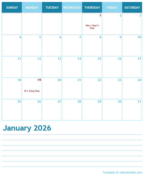 2026 Months Calendar Template