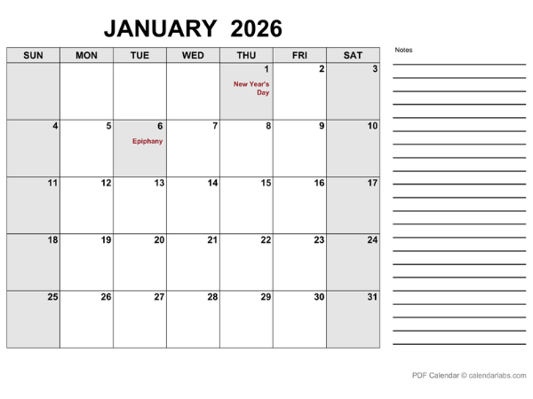 2026 Calendar with Italy Holidays PDF