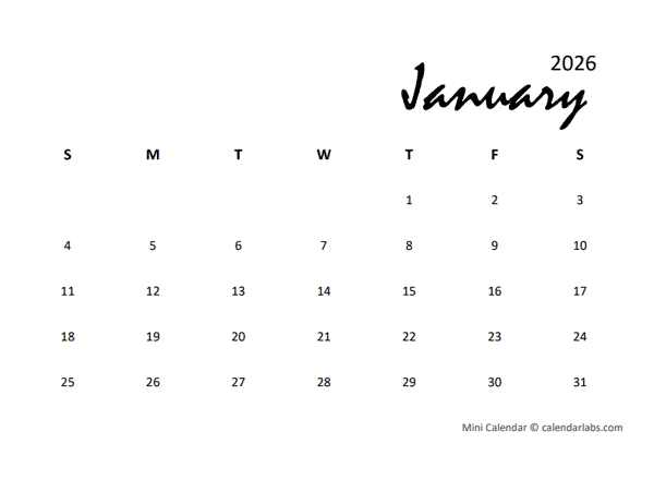 2026 Classic Mini Calendar