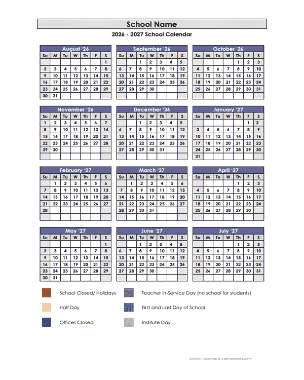 2026 Customizable Yearly Calendar Aug-Jul