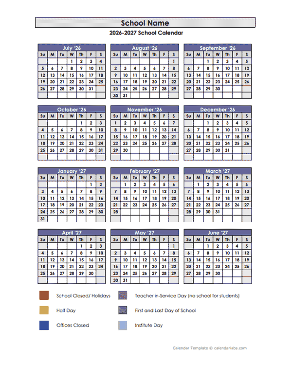 2026 Customizable Yearly Jul-Jun Calendar