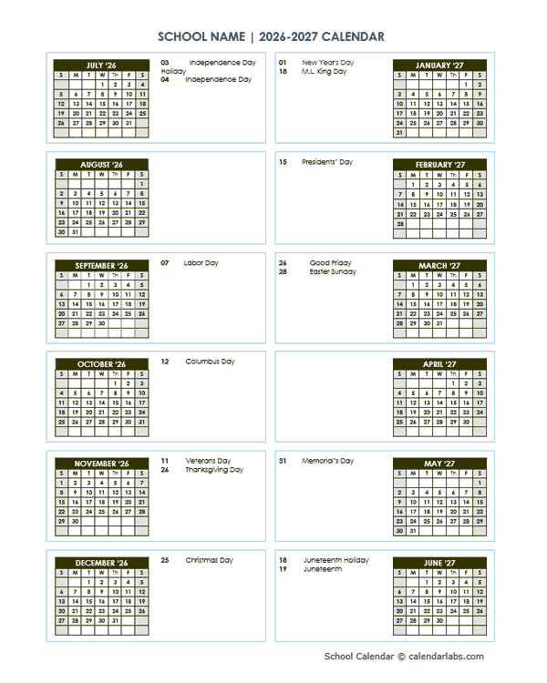 2026 Editable Yearly Calendar Jul-Jun