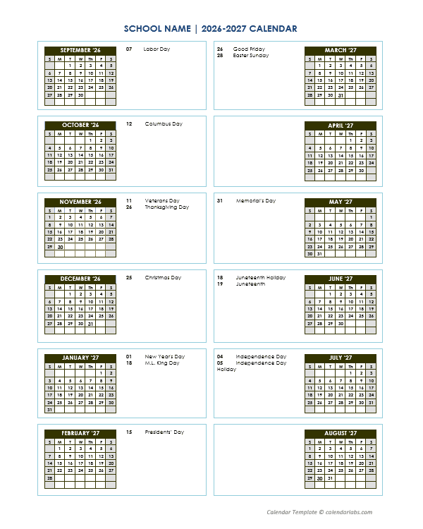 2026 Editable Yearly Calendar Sep-Aug