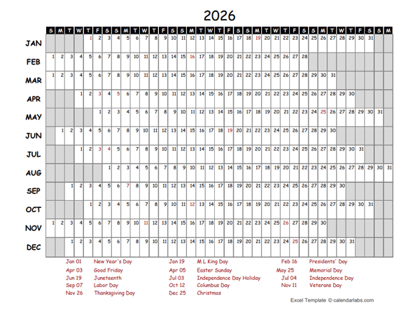 2026 Excel Calendar Project Timeline