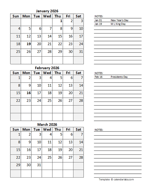 Free 2026 Quarterly Calendar Spreadsheet