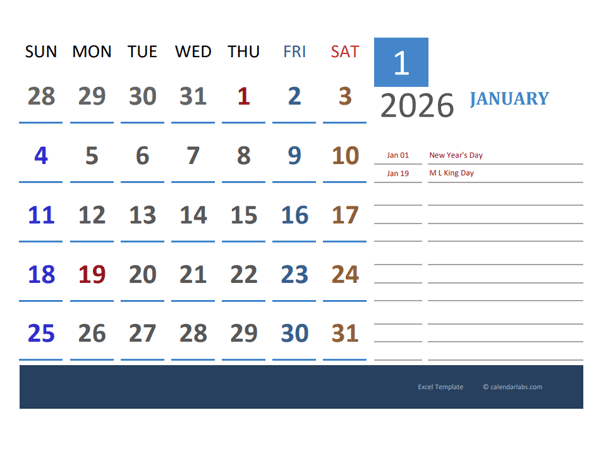 2026 Excel Calendar For Vacation Tracking
