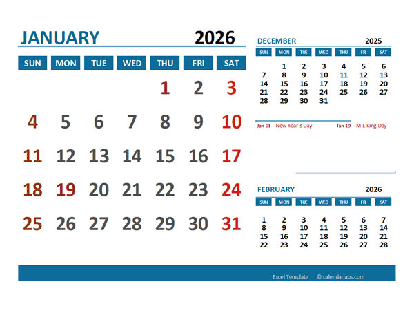 2026 Excel Calendar With Holidays