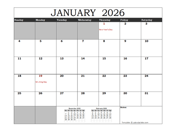 Free 2026 Excel Calendar With US Holidays