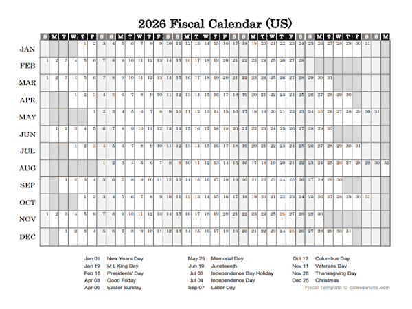 2026 Fiscal Calendar USA