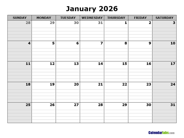 2026 Free Blank Calendar