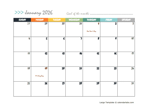 2026 Free Large Wall Calendar