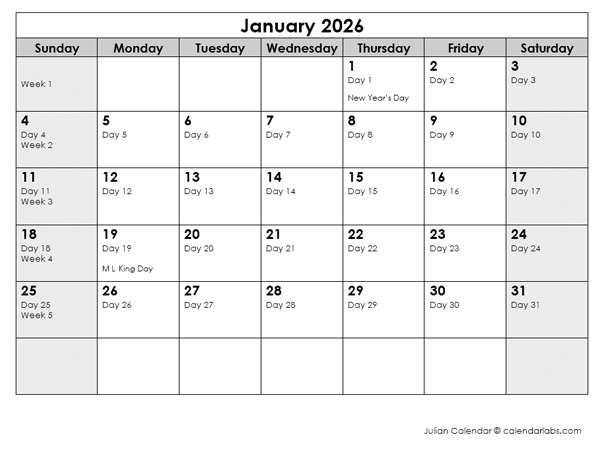 2026 Julian Calendar