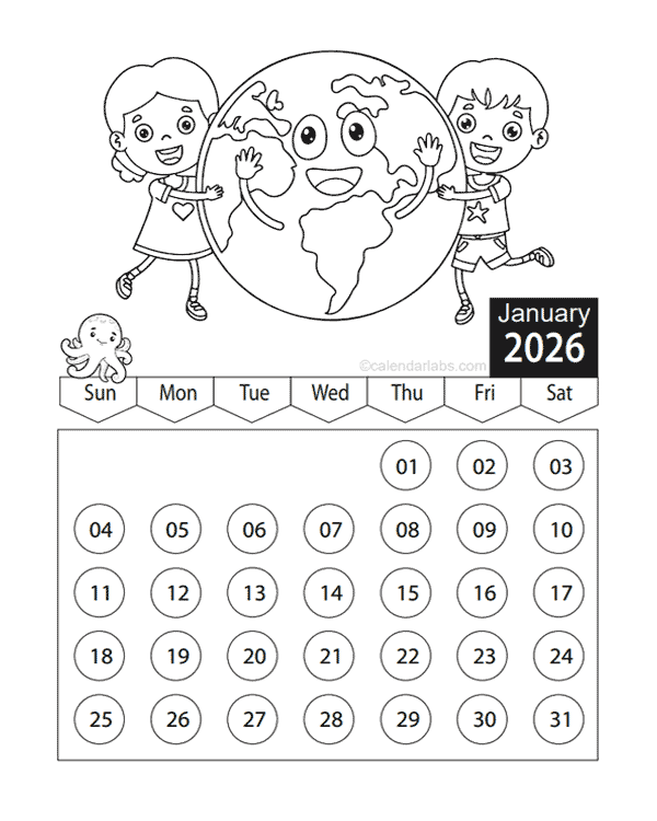 2026 Kids Coloring Book Calendar