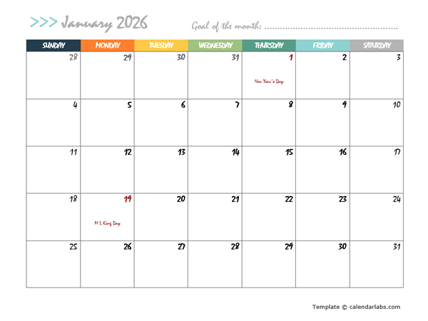 2026 Monthly Calendar Design