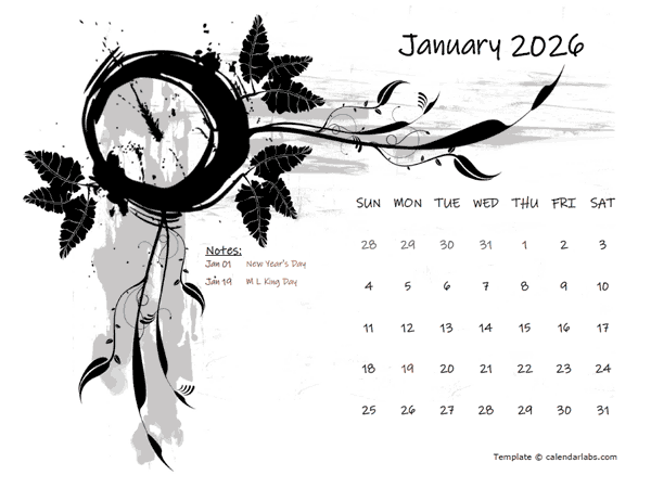 2026 Monthly Calendar Design Template