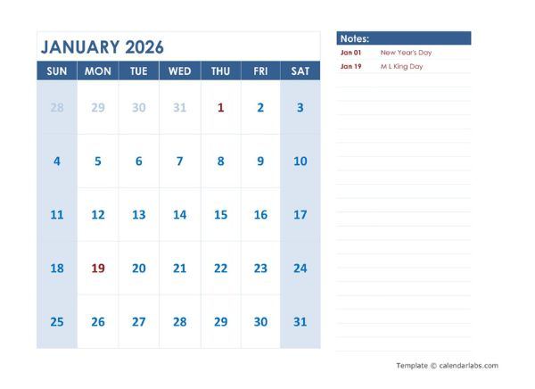 2026 Monthly OpenOffice Calendar Landscape
