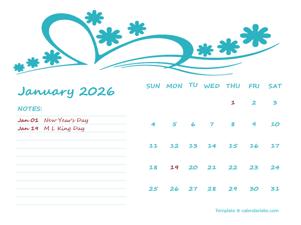 2026 Monthly Calendar Template Kindergarten