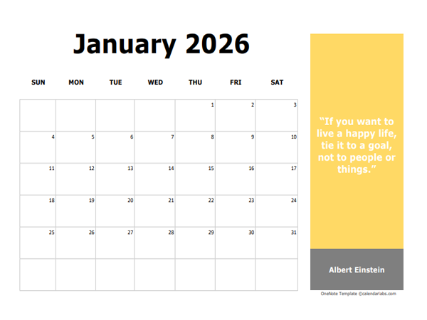 2026 Monthly Onenote Calendar With Quotes