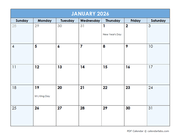 2026 Monthly PDF Calendar To Print