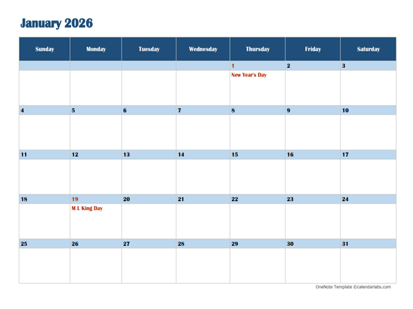 2026 OneNote Calendar Template - Free Printable Templates