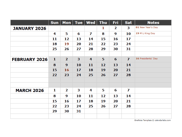 2026 OneNote Planner Template