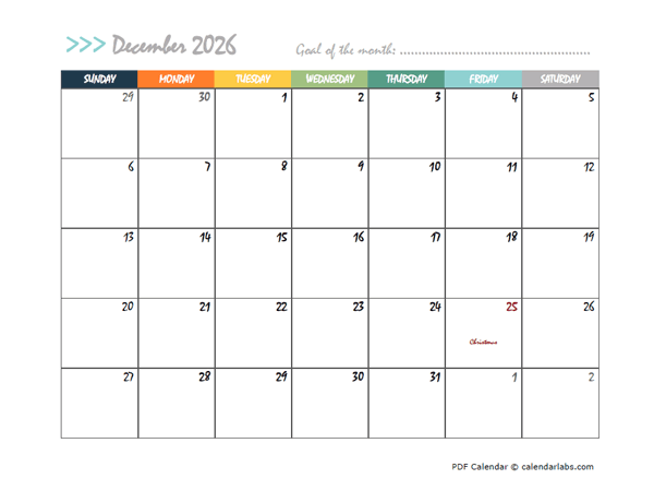 2026 PDF Calendar Big Boxes