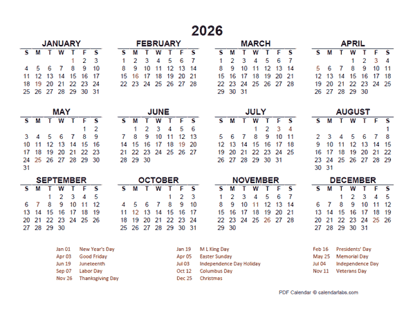 2026 PDF Calendar Free