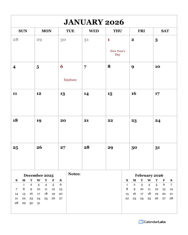 2026 Printable Calendar with Italy Holidays