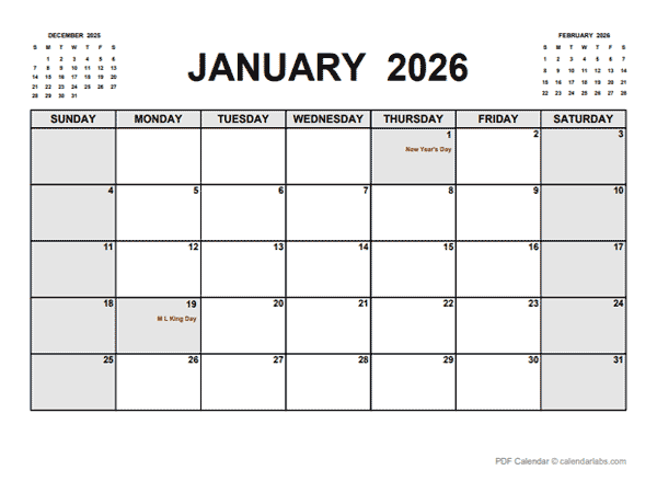 2026 Printable Calendar PDF