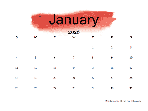 2026 Printable Mini Calendar