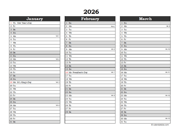 2026 Printable Apple Numbers Holiday Calendar