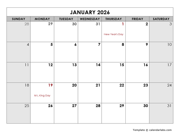 2026 Printable Apple Pages Holiday Calendar